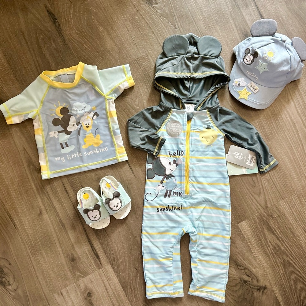 NWT Disney Baby Mickey & Pluto swimsuit set 9-12mo